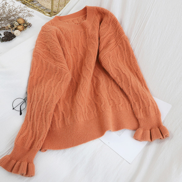 Női pulóver kerek nyakkivágással, fehér, sárga, narancssárga, kék és piros színben