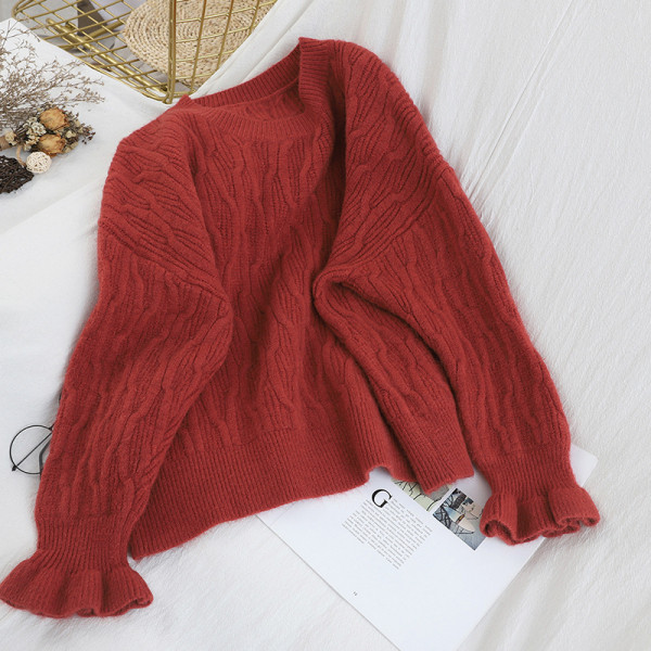 Női pulóver kerek nyakkivágással, fehér, sárga, narancssárga, kék és piros színben