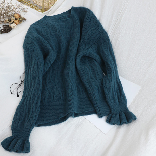 Női pulóver kerek nyakkivágással, fehér, sárga, narancssárga, kék és piros színben