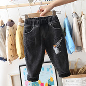 Blugi moderni pentru copii in negru cu aplicatie si talie elastica