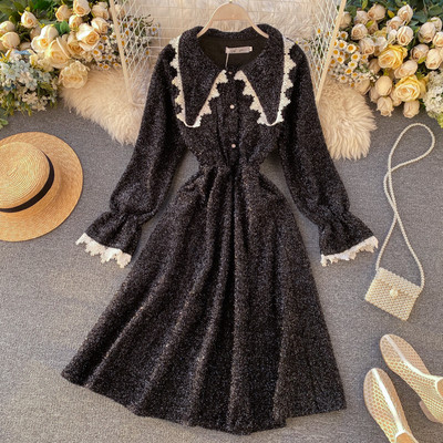 Rochie de iarna dama cu guler si dantela in rosu si negru