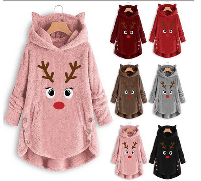 ÚJ modellű női karácsonyi pulóver kapucnival és rátéttel hat színben