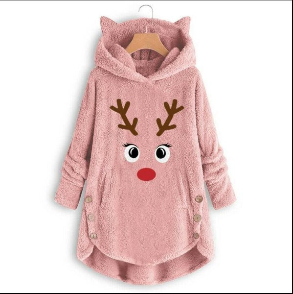 ÚJ modellű női karácsonyi pulóver kapucnival és rátéttel hat színben