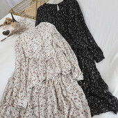 Modern női sifon ruha kerek nyakkivágással, virágmotívumokkal több színben