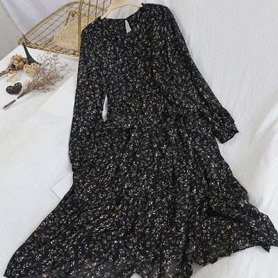 Modern női sifon ruha kerek nyakkivágással, virágmotívumokkal több színben