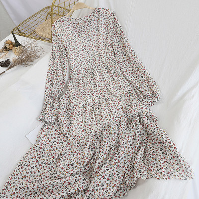 Modern női sifon ruha kerek nyakkivágással, virágmotívumokkal több színben