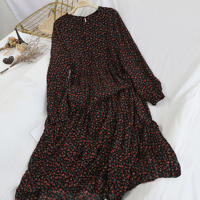 Modern női sifon ruha kerek nyakkivágással, virágmotívumokkal több színben