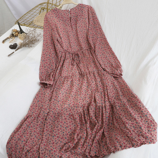 Modern női sifon ruha kerek nyakkivágással, virágmotívumokkal több színben