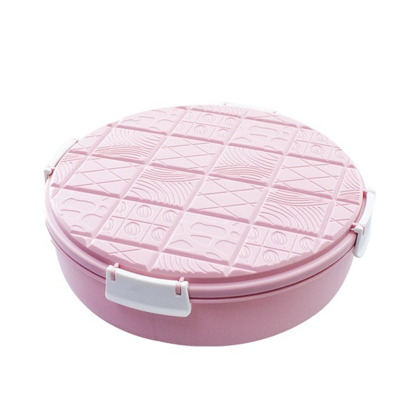 Kerek doboz tetővel és öt rekesszel, diófélék és gyümölcsök tárolására alkalmas kék és rózsaszín színben