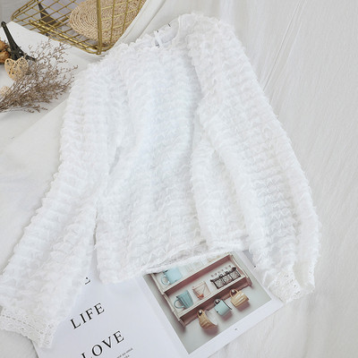 Új modell női blúz kerek nyakkivágással és csipkével fehér, fekete és bézs színben