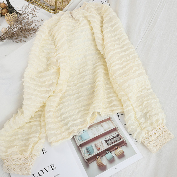 Új modell női blúz kerek nyakkivágással és csipkével fehér, fekete és bézs színben