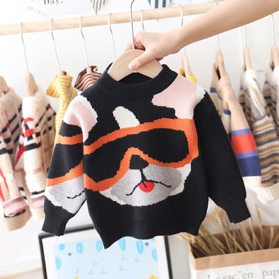 Pulover pentru copii modern, negru, cu decolteu oval și mâneci lungi