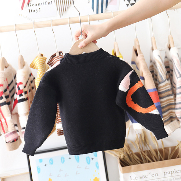 Pulover pentru copii modern, negru, cu decolteu oval și mâneci lungi