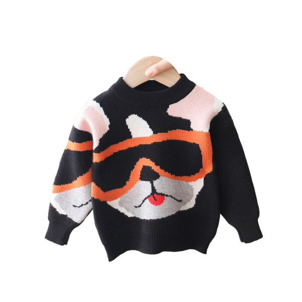 Pulover pentru copii modern, negru, cu decolteu oval și mâneci lungi