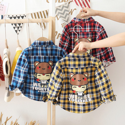 Карирана детска риза за момчета в три цвята с апликация и класическа яка