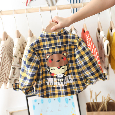 Cămașă pentru copii în carouri pentru băieți în trei culori cu aplicație și guler clasic