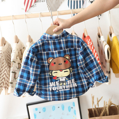 Cămașă pentru copii în carouri pentru băieți în trei culori cu aplicație și guler clasic