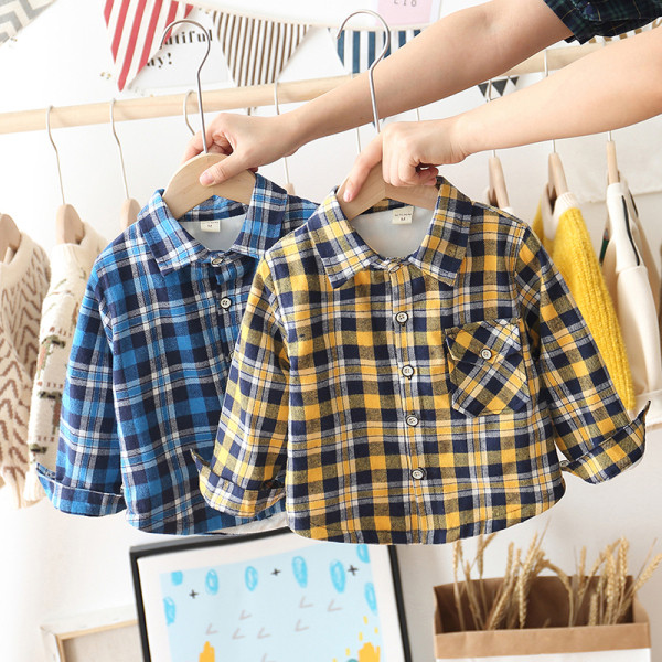 Cămașă pentru copii în carouri pentru băieți în trei culori cu aplicație și guler clasic