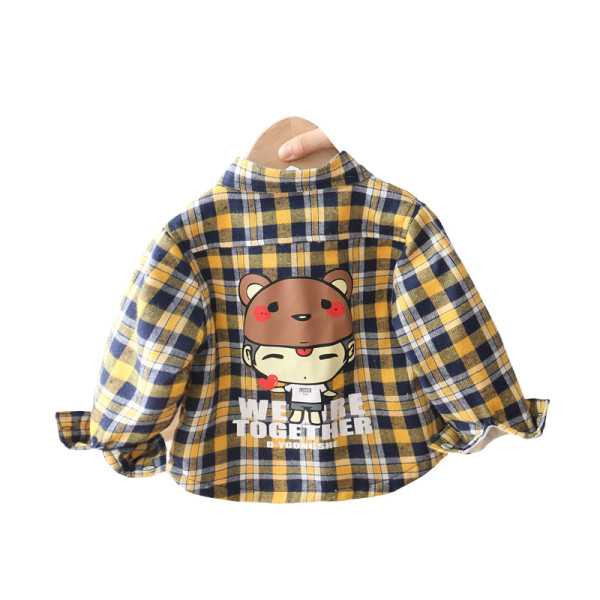 Cămașă pentru copii în carouri pentru băieți în trei culori cu aplicație și guler clasic