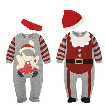 Χριστουγεννιάτικο παιδικό  σετ - ολόσωμη φόρμα  + καπέλο κατάλληλο για αγόρια και κορίτσια σε κόκκινο και γκρι χρώμα