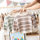 Csíkos gyerek pulóver fiúknak három színben, ovális nyakkivágással