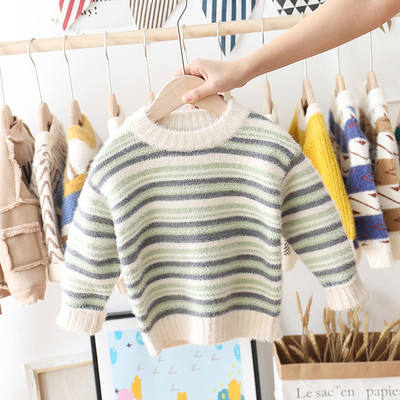 Csíkos gyerek pulóver fiúknak három színben, ovális nyakkivágással