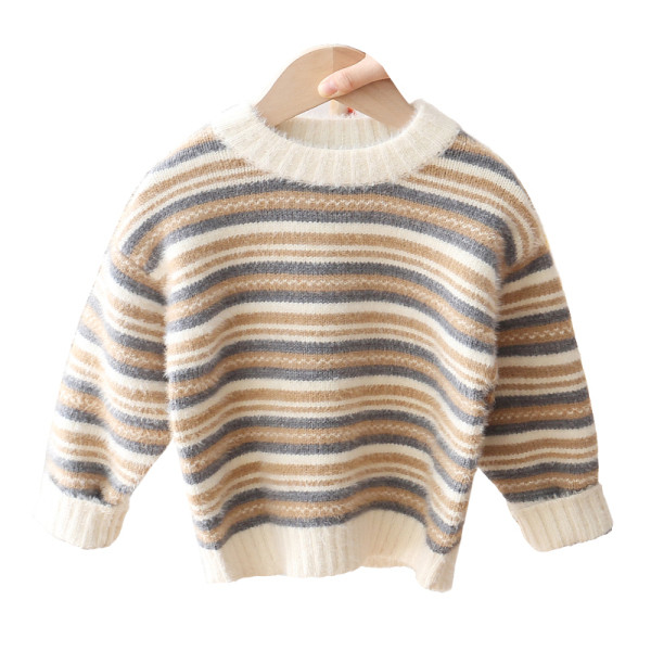 Csíkos gyerek pulóver fiúknak három színben, ovális nyakkivágással
