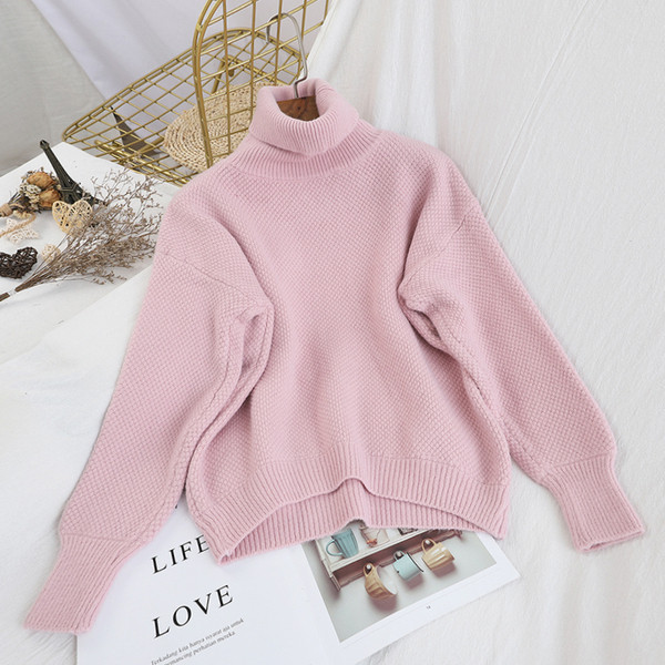 Μοντέρνο γυναικείο  πουλόβερ με υψηλό γιακά - σε διάφορα χρώματα