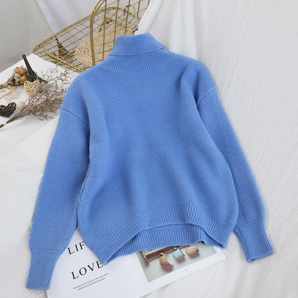 Μοντέρνο γυναικείο  πουλόβερ με υψηλό γιακά - σε διάφορα χρώματα