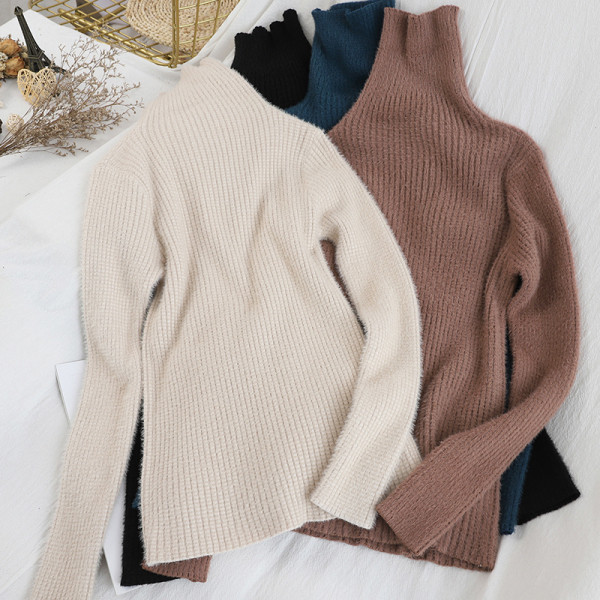 Női alkalmi pulóver magas gallérral - több színben
