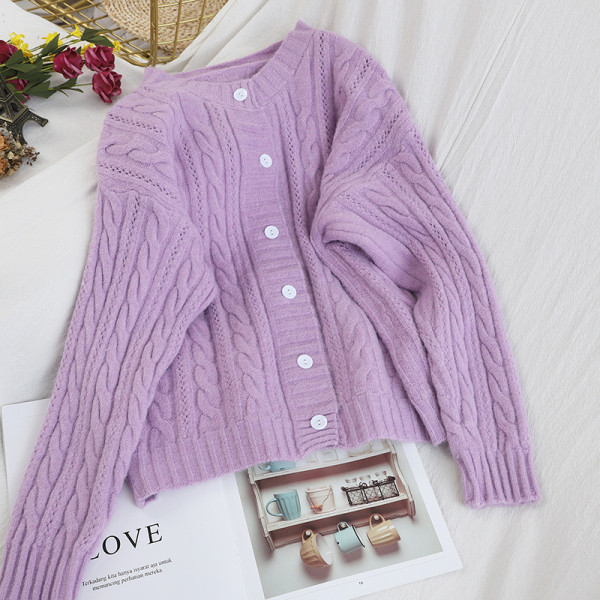 Új modell női kardigán gombokkal és kerek nyakkivágással fehér, sárga, zöld, kék, narancssárga és lila színben