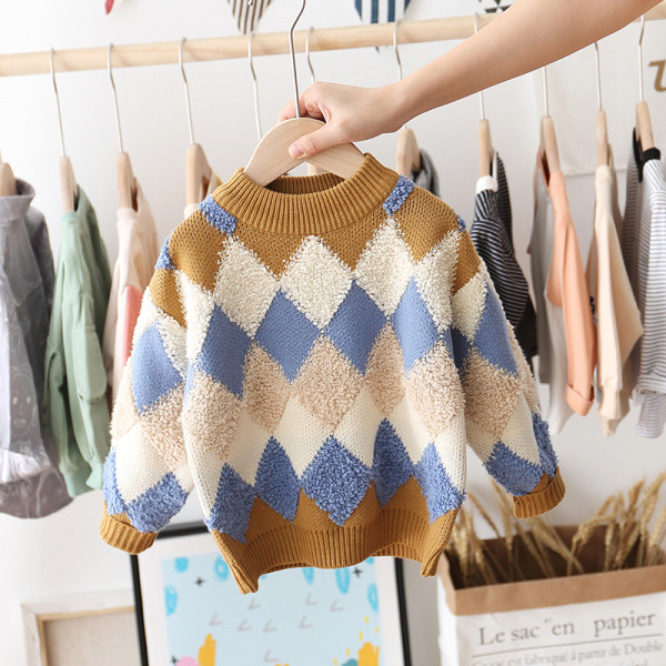 Modern, hosszú ujjú, kerek nyakkivágású gyerekpulóver fiúknak