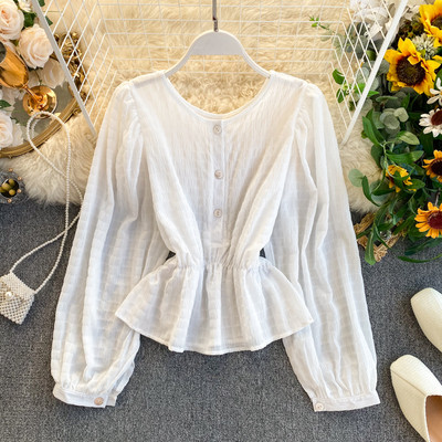 Cămașă modernă de damă cu nasturi și decolteu rotund în negru, portocaliu, alb și gri