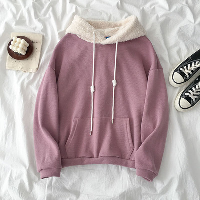 Női pulóver kapucnival és zsebbel szürke, zöld és lila színben