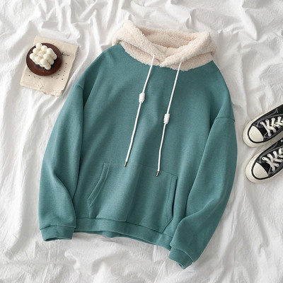 Női pulóver kapucnival és zsebbel szürke, zöld és lila színben