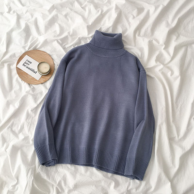 Női pulóver sima modell öt színben polo gallérral és hosszú ujjal