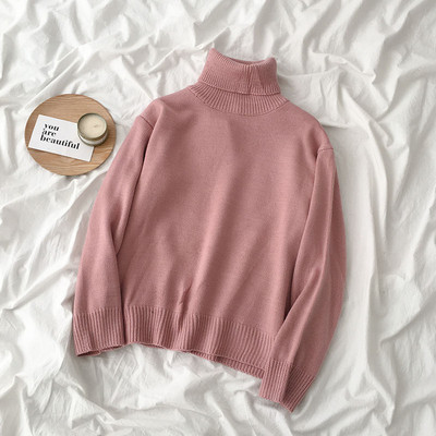 Női pulóver sima modell öt színben polo gallérral és hosszú ujjal