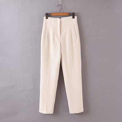 Női alkalmi nadrág magas derékkal és zsebekkel, egyenes modell fehér, bordó és fekete színben