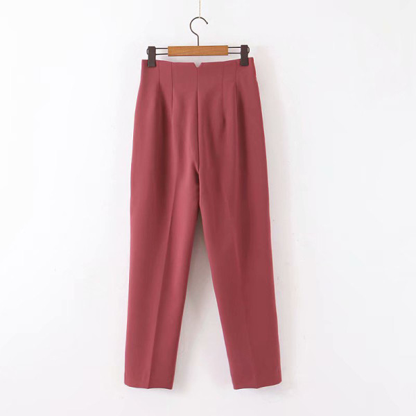 Női alkalmi nadrág magas derékkal és zsebekkel, egyenes modell fehér, bordó és fekete színben