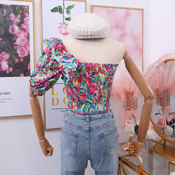 Új modell színes női blúz csupasz váll két színben