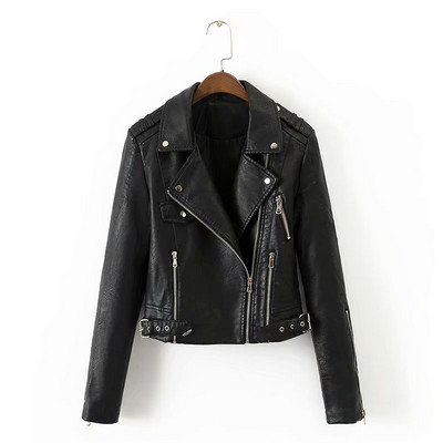 Modern testhezálló kabát cipzárral, fekete színben, öko bőrből