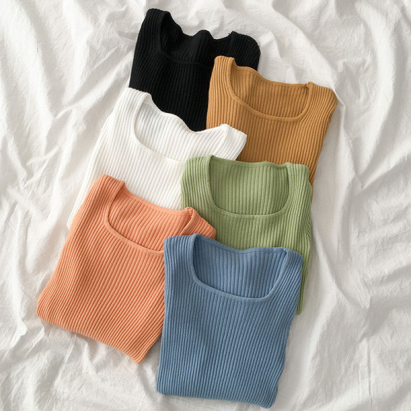 Bluză de damă în șase culori cu decolteu pătrat și mâneci lungi