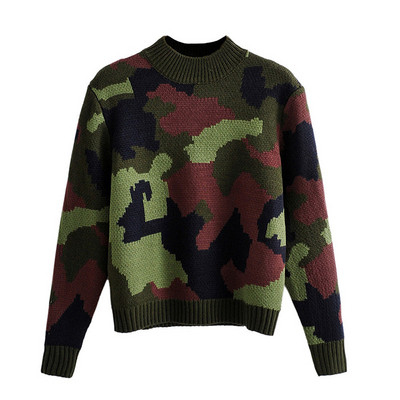 Rövid, hétköznapi vastag pulóver terepszínű mintával