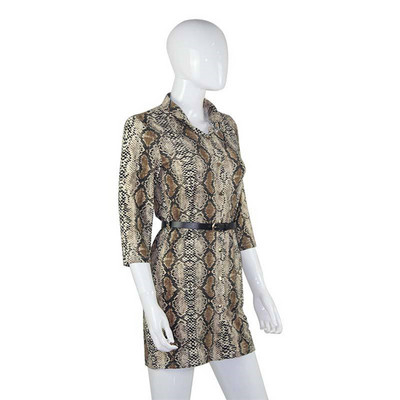 Modern női rövid ruha hosszú ujjú állatmintás barna színben