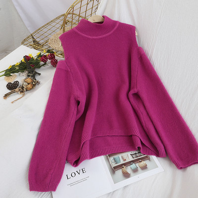 Pulover de dama cu guler polo si umerii goi in mai multe culori