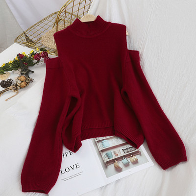 Pulover de dama cu guler polo si umerii goi in mai multe culori