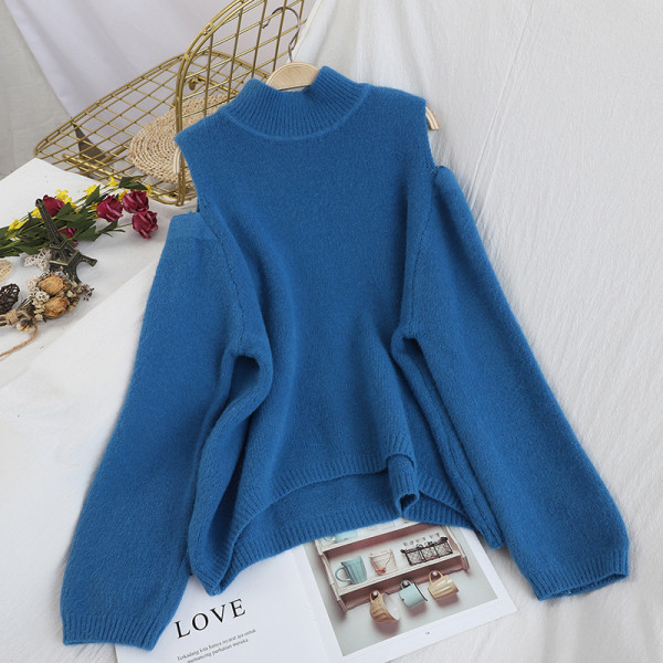 Pulover de dama cu guler polo si umerii goi in mai multe culori