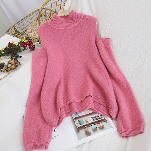 Pulover de dama cu guler polo si umerii goi in mai multe culori