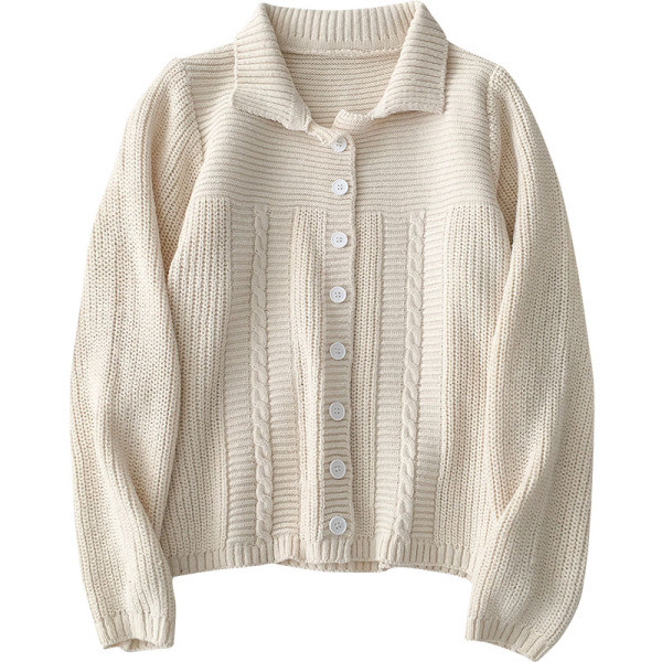 Bézs és piros női mellény, gombokkal és hosszú ujjú