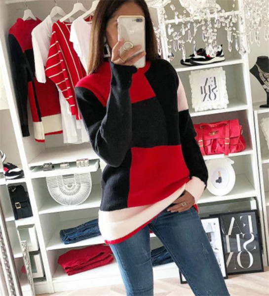 Casual  γυναικείο πουλόβερ με μακρύ μανίκι  σε κόκκινο χρώμα